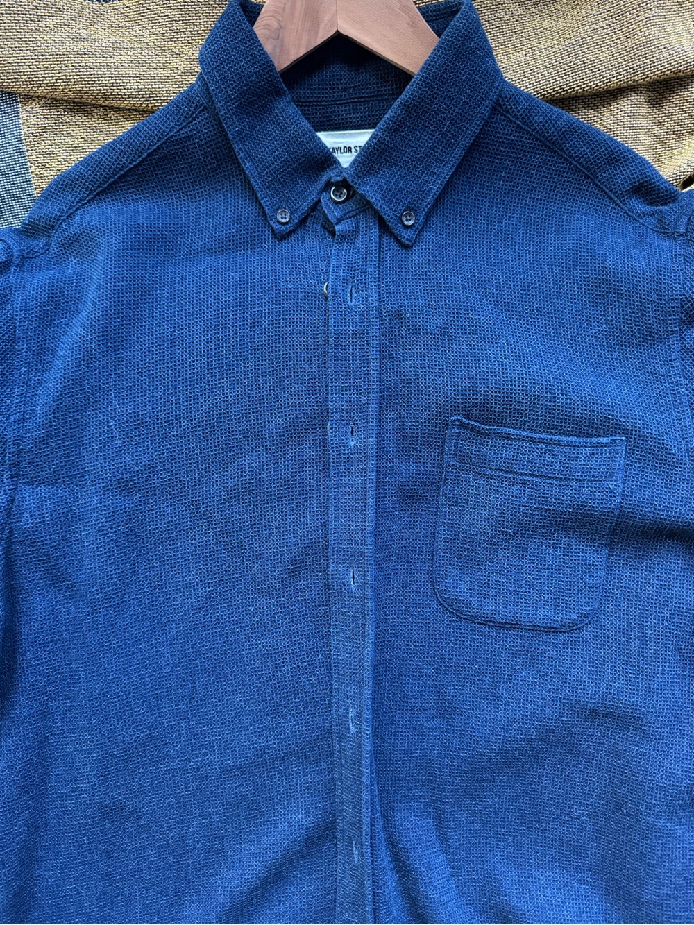 Taylor Stitch Jack Indigo Waffle Knit Button-Down Long Sleeve Shirt - Large